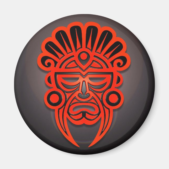 Mayan Mask Design, Red and Black Magnet (Framsidan)