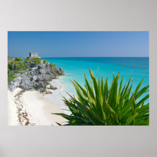 Mayan Ruins vid stranden i Tulum Poster