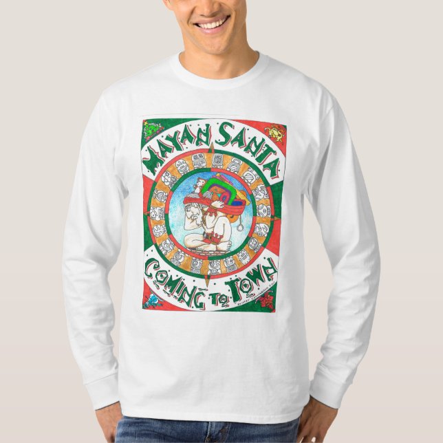 Mayan Santa manar skjorta för långärmad T Shirt (Framsida)