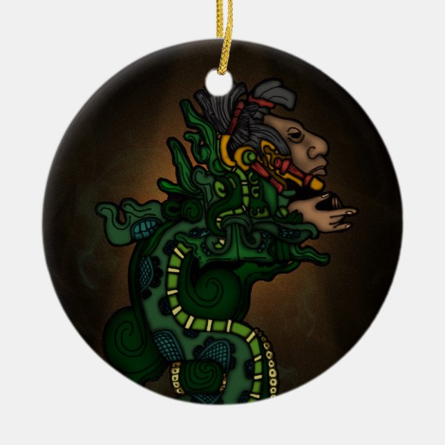 Mayan Serpent Gud Julgransprydnad Keramik (Framsidan)