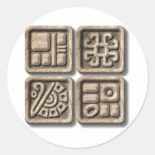 Mayan Skåra-sten Runt Klistermärke