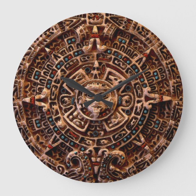 Mayan Sol Calendar Aztec Mexican History Clock Stor Klocka (Framsida)