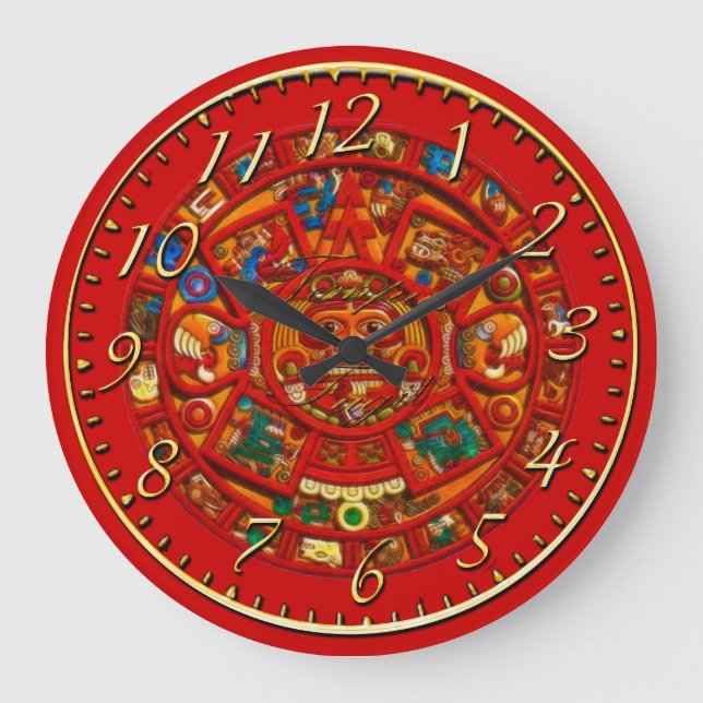 Mayan Sol Calendar Aztec Mexican History Clock Stor Klocka (Framsida)