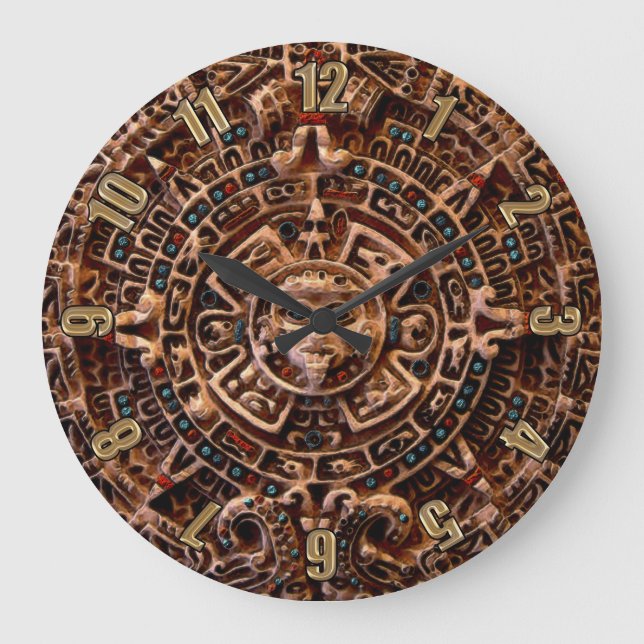 Mayan Sol Calendar Aztec Mexican History Clock Stor Klocka (Framsida)