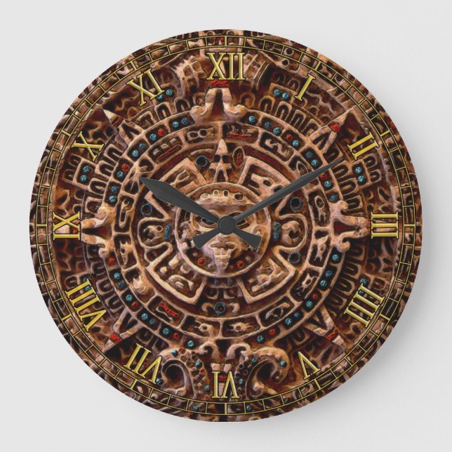 Mayan Sol Calendar Aztec Mexico History Clock Stor Klocka (Framsida)