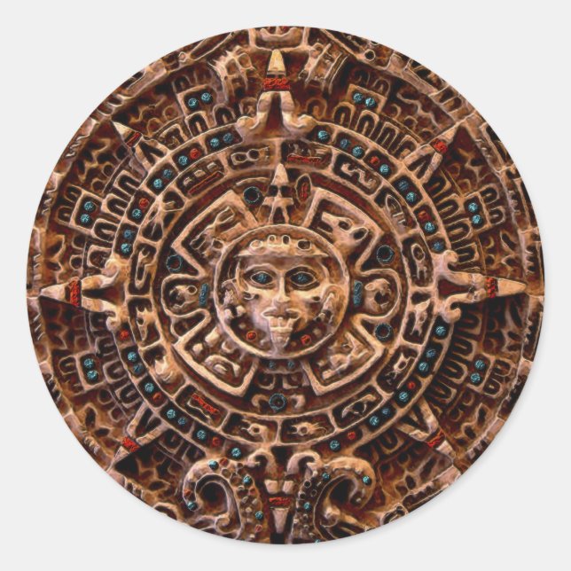 MAYAN Sol Calendar (Mexiko) Runt Klistermärke (Framsida)