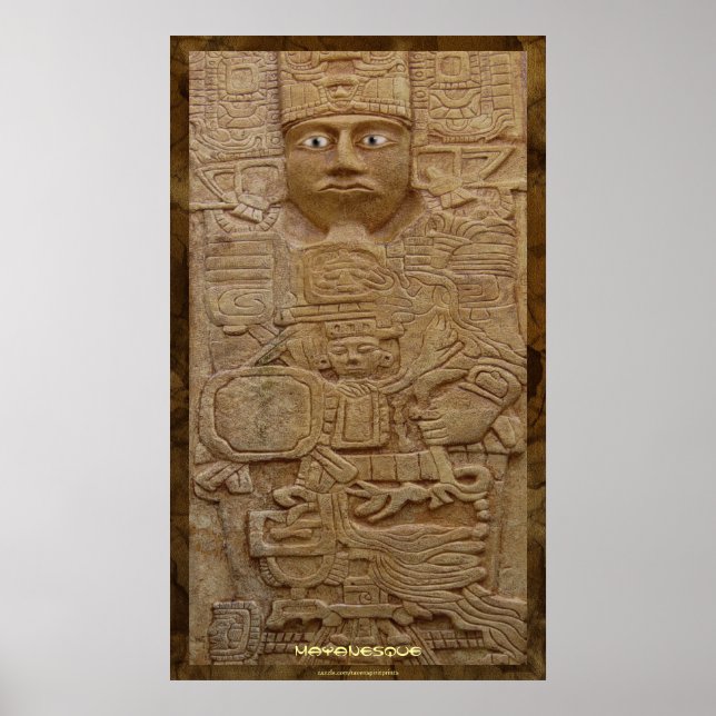 Mayan Stone Carving Art Print Poster (Framsidan)