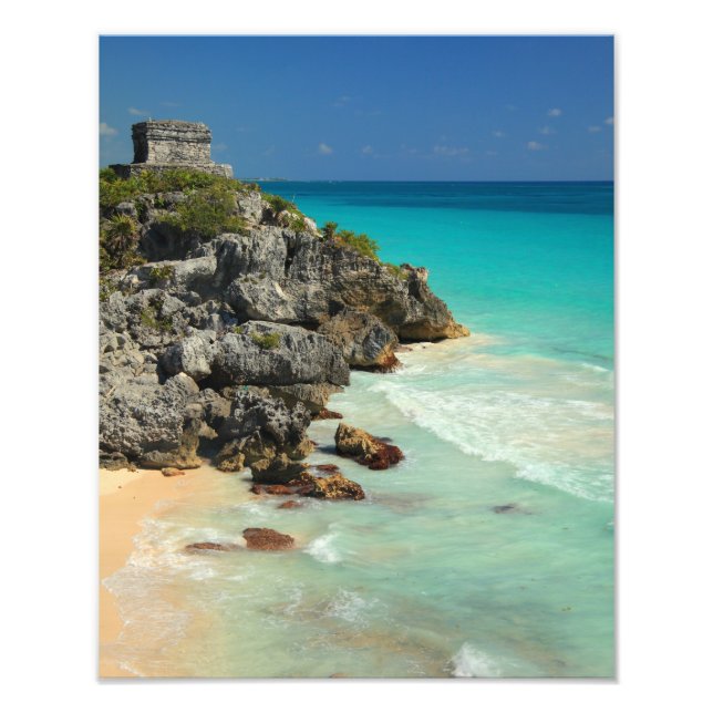 Mayan Temple och Karibiska havet Fototryck (Framsidan)