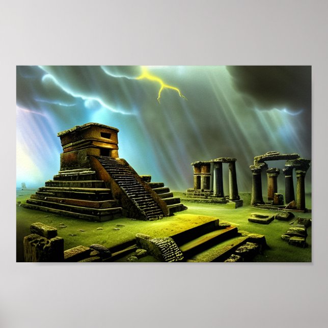 Mayan Temple Ruins Fantasy Art Poster (Framsidan)