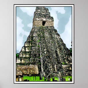 Mayan Temple vid Tikal, Guatemala Poster