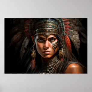 Mayan Warrior Princess Porträtt Oljemålning Poste Poster
