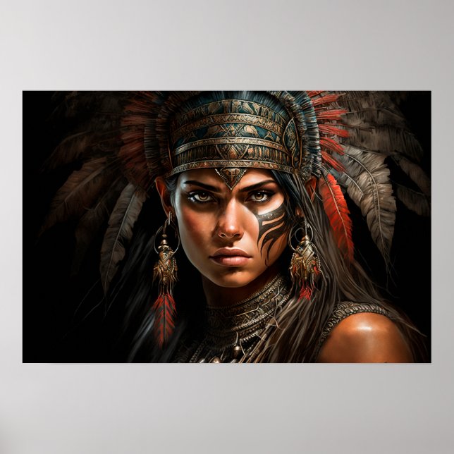 Mayan Warrior Princess Porträtt Oljemålning Poste Poster (Framsidan)