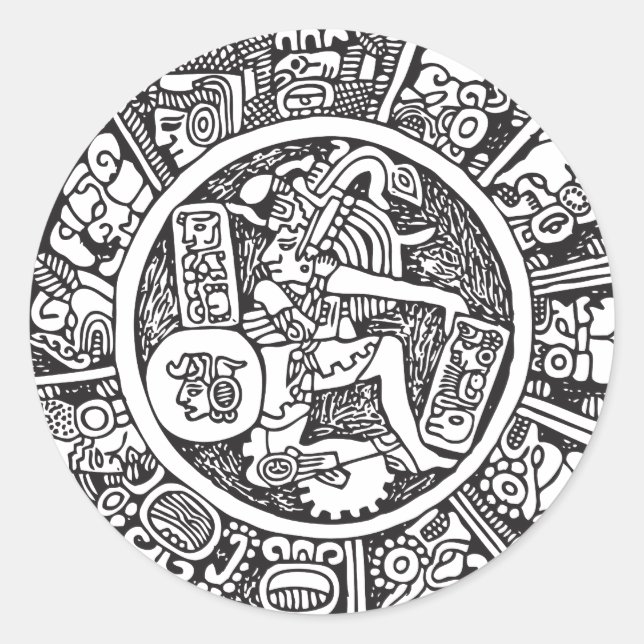Mayancirkeln, mexikansk hieroglyf(Maya) Runt Klistermärke (Framsida)