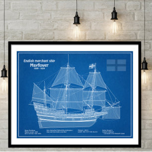 Mayblomma - Frakt Blueprint Plans ABD Poster