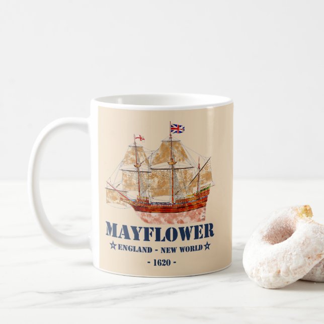 Mayblomma Tall Frakt - England till New World 1620 Kaffemugg (Med munk)
