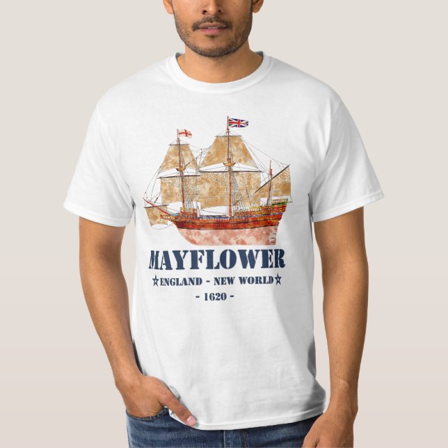 Mayblomma Tall Frakt - England till New World 1620 T Shirt (Framsida)