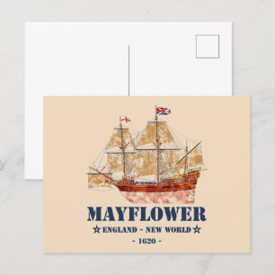 Mayblomma Tall Frakt - England till New World 1620 Vykort