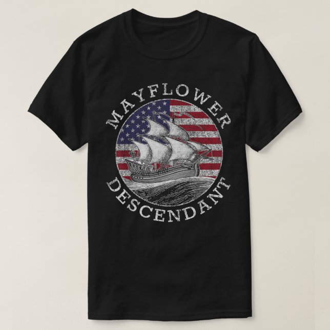 Mayblomman Descendant USA flagga Distress T Shirt (Design framsida)