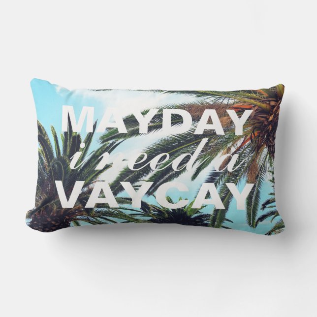 Mayday I need a Vacay Tropical Handflatan Träd Lumbarkudde (Framsida)