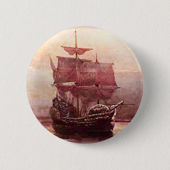 Mayflower i den Hudson hamnen Knapp (Framsida)