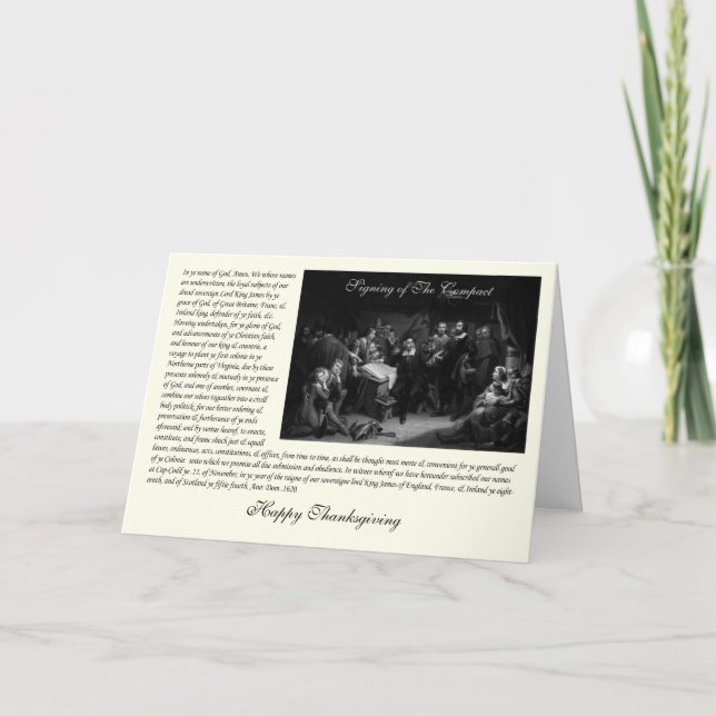 Mayflower vallfärdar fäder - att underteckna av helgkort (Framsida)