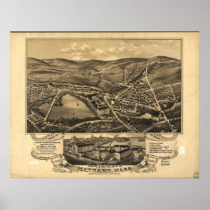 Maynard Massachusetts 1879 Antique Panoramic Karta Poster
