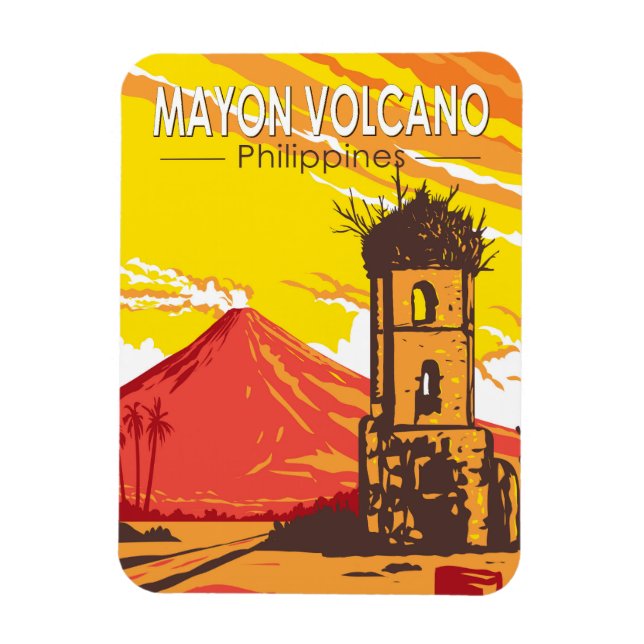 Mayon Volcano Cagsawa Ruins Philippines Travel Art Magnet (Vertikal)