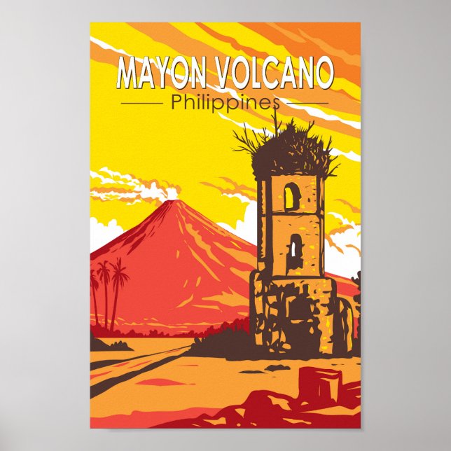 Mayon Volcano Cagsawa Ruins Philippines Travel Art Poster (Framsidan)