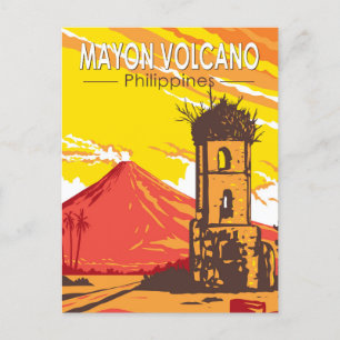 Mayon Volcano Cagsawa Ruins Philippines Travel Art Vykort