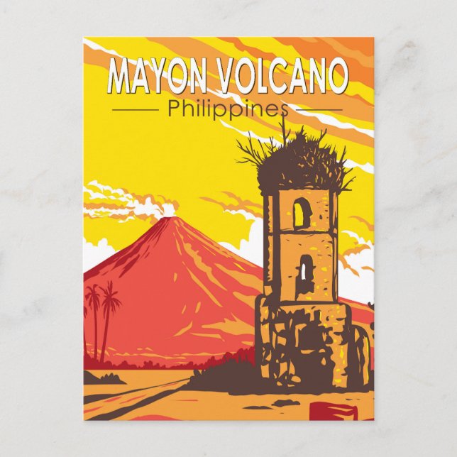Mayon Volcano Cagsawa Ruins Philippines Travel Art Vykort (Framsida)