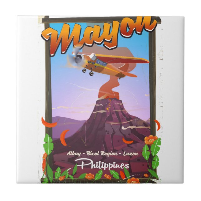 Mayon Volcano philippinerna äventyrsaffisch Kakelplatta (Framsidan)