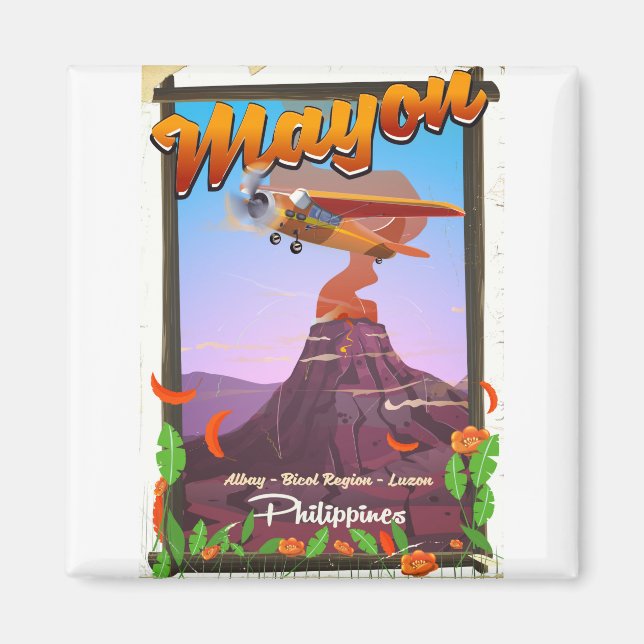 Mayon Volcano philippinerna äventyrsaffisch Magnet (Framsidan)