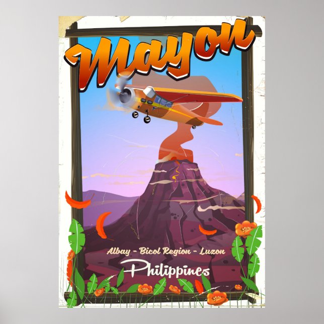Mayon Volcano philippinerna äventyrsaffisch Poster (Framsidan)