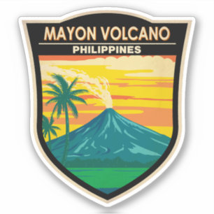 Mayon Volcano Philippines Travel Art Vintage Klistermärken