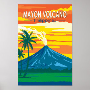 Mayon Volcano Philippines Travel Art Vintage Poster