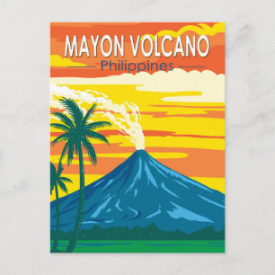 Mayon Volcano Philippines Travel Art Vintage Vykort