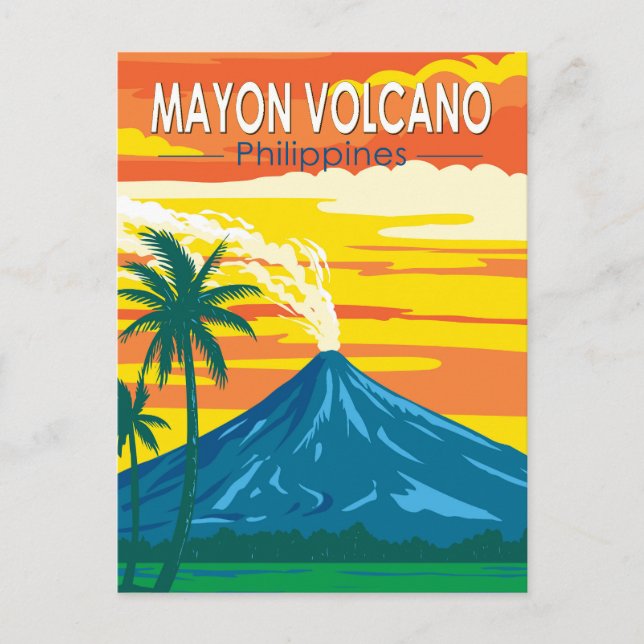 Mayon Volcano Philippines Travel Art Vintage Vykort (Framsida)