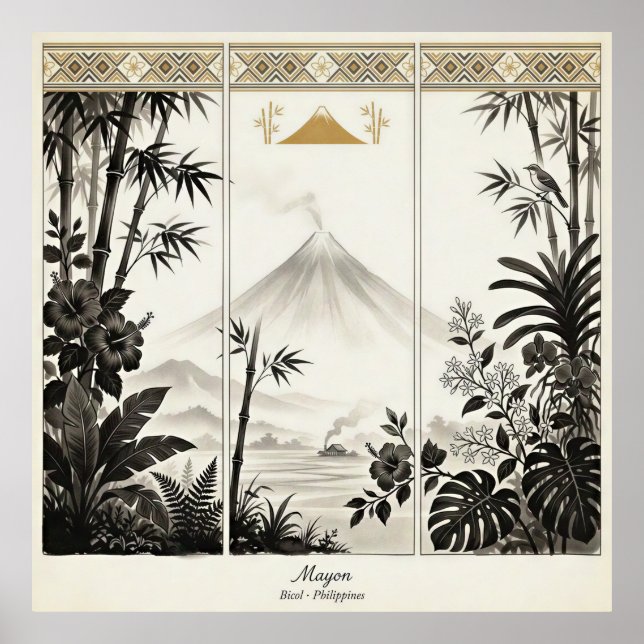 Mayon-Vulkan Triptyk Väggkonst (Framsidan)