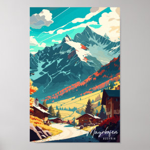 Mayrhofen Austria vintage resor illustration Poster