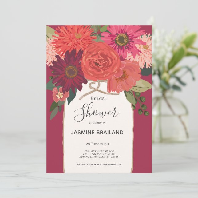 Mayson Burk Autumnt Blommigt Bouquet Möhippa Inbjudningar (Stående Fram)