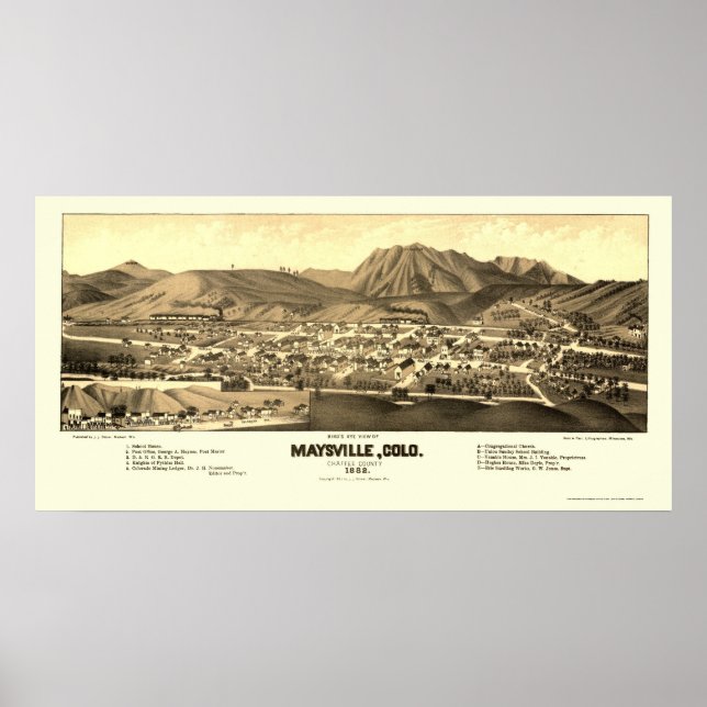 Maysville, CO Panoramic Karta - 1882 Poster (Framsidan)