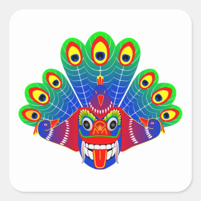 Mayura raksha-design (Sri Lanka peace djävulen) Fyrkantigt Klistermärke (Framsida)