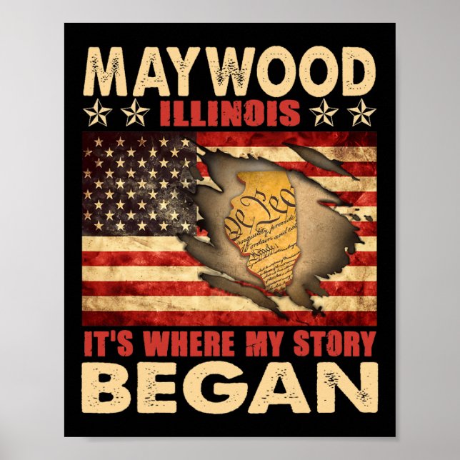 Maywood Illinois Usa Flagga 4:e Juli  Poster (Framsidan)