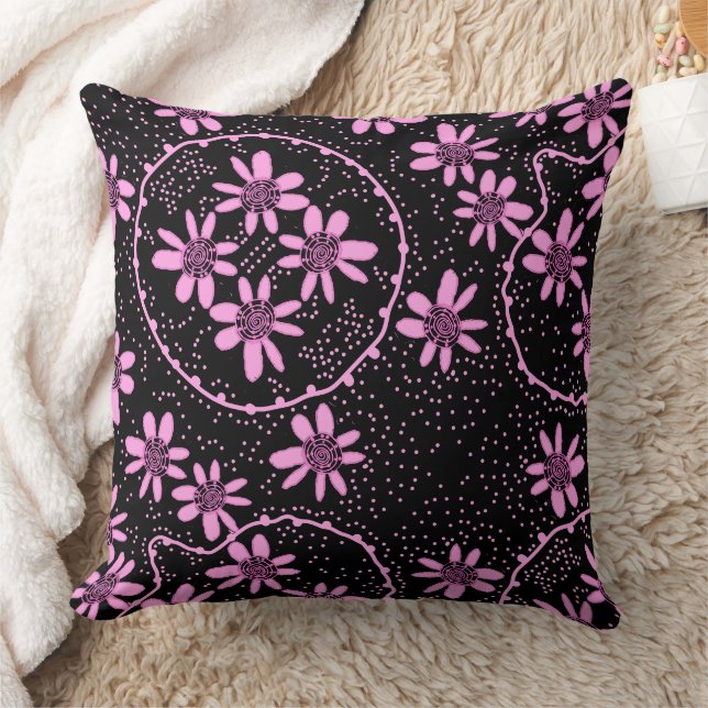 Maz Blommigt Bubbles Polka Dot Black Rosa Kudde (Filt)