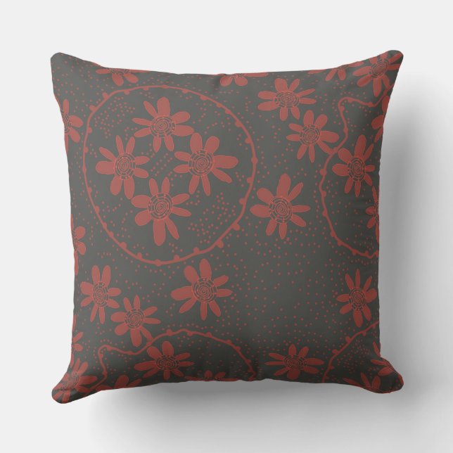 Maz Blommigt Bubbles Polka Dot Grått Red Kudde (Baksida)