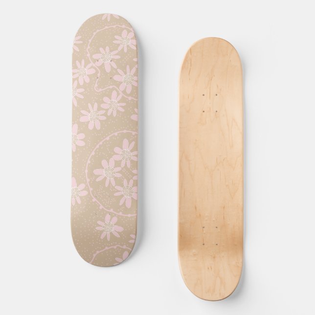 Maz Blommigt Bubbles Polka Dot - Light Brown Rosa Mini Skateboard Bräda 18,5 Cm (Framsida)