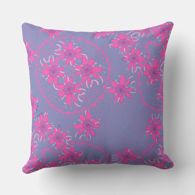 Maz Blommigt Bubbles Polka Dot Periwinkle Fuchsia Kudde (Baksida)