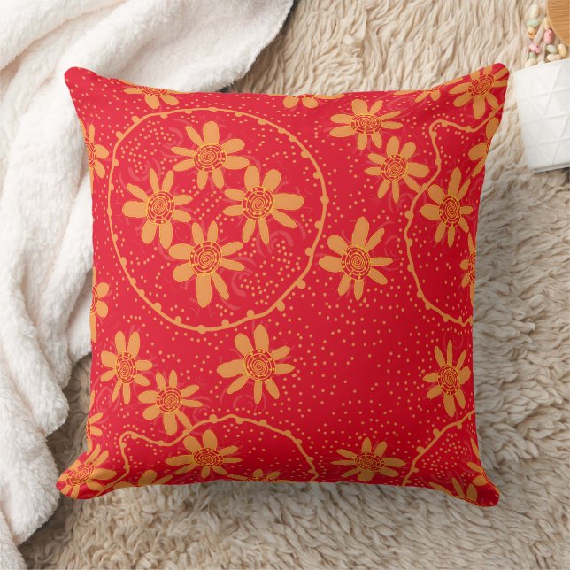 Maz Blommigt Bubbles Polka Dot Red Orange Kudde (Filt)
