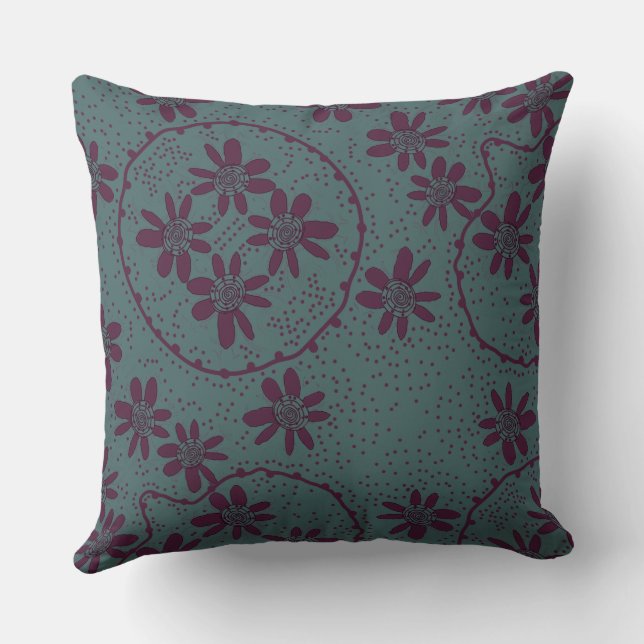 Maz Blommigt Bubbles Polka Dusty Sjögräs Eggplant Kudde (Baksida)