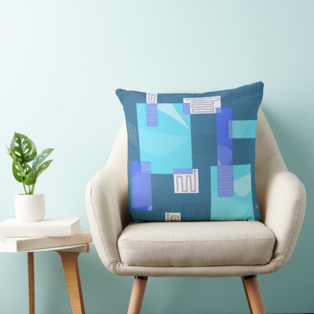 Maz Egyptian Collage - Teal Blue Turcos White Kudde (Stol)